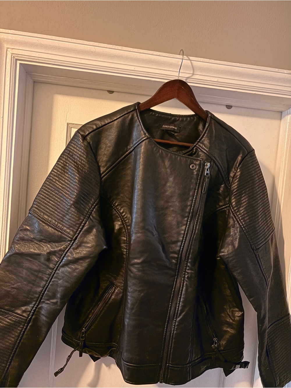 Ashley Stewart Black Faux Leather Moto Jacket